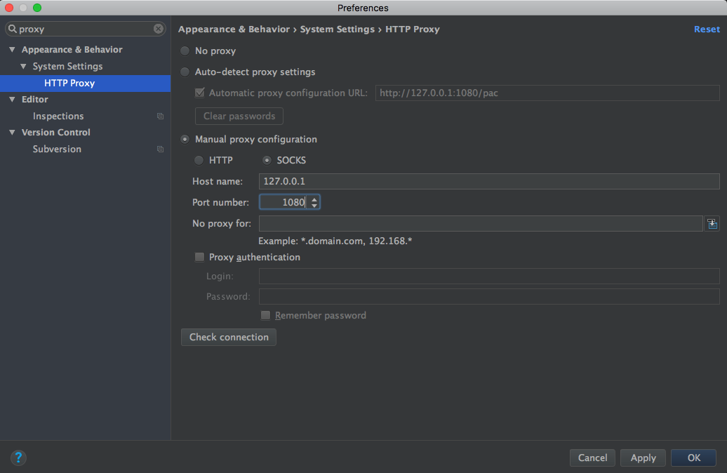 Android Studio Proxy Settings
